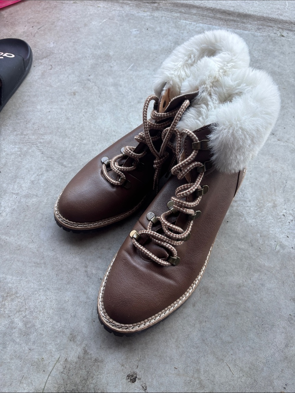 Express Brown Lace-Up Faux Fur Collar Boots
